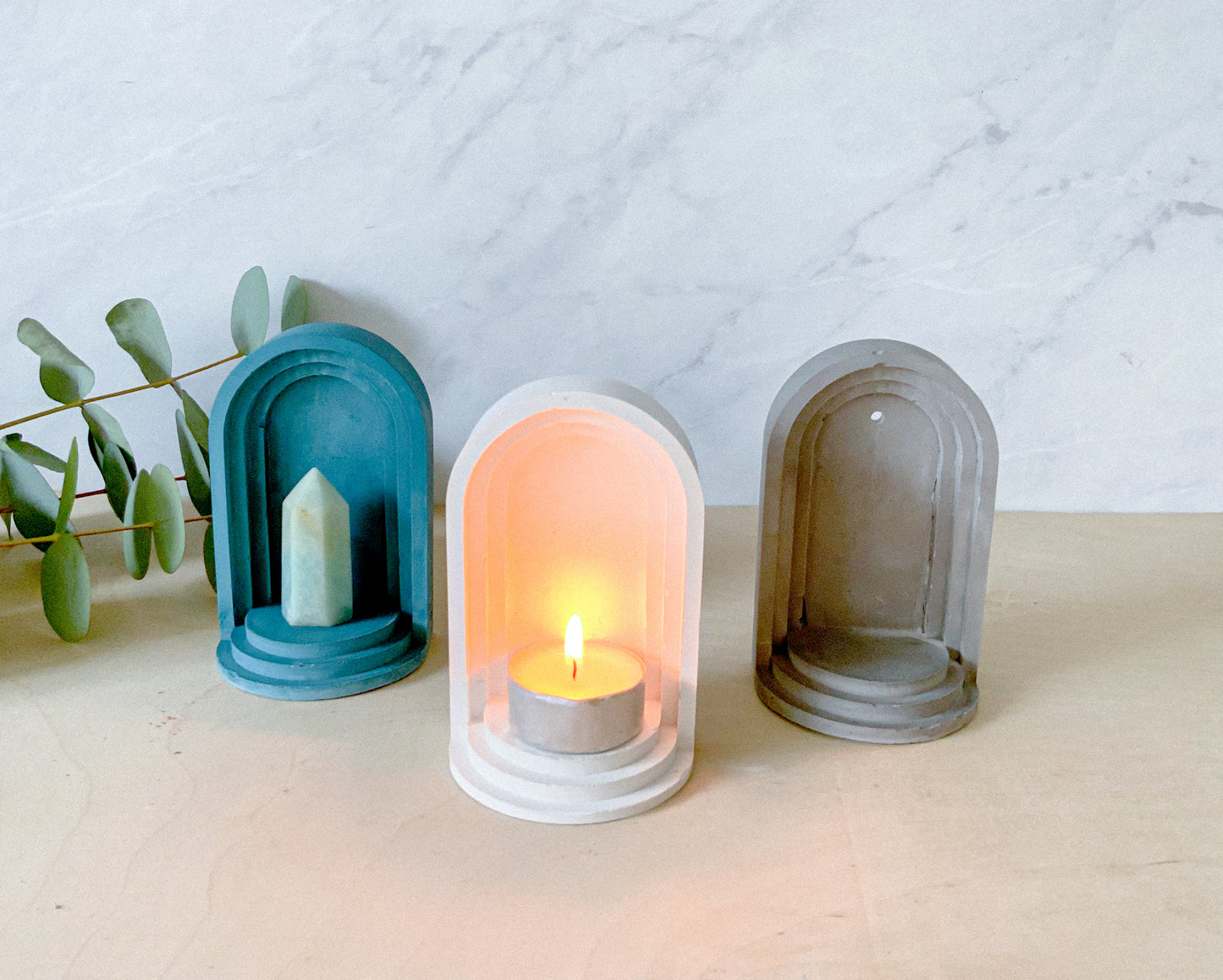 Arch Niche Tea Light Holder - Minimalist Gypsum Cement Wall Shelf