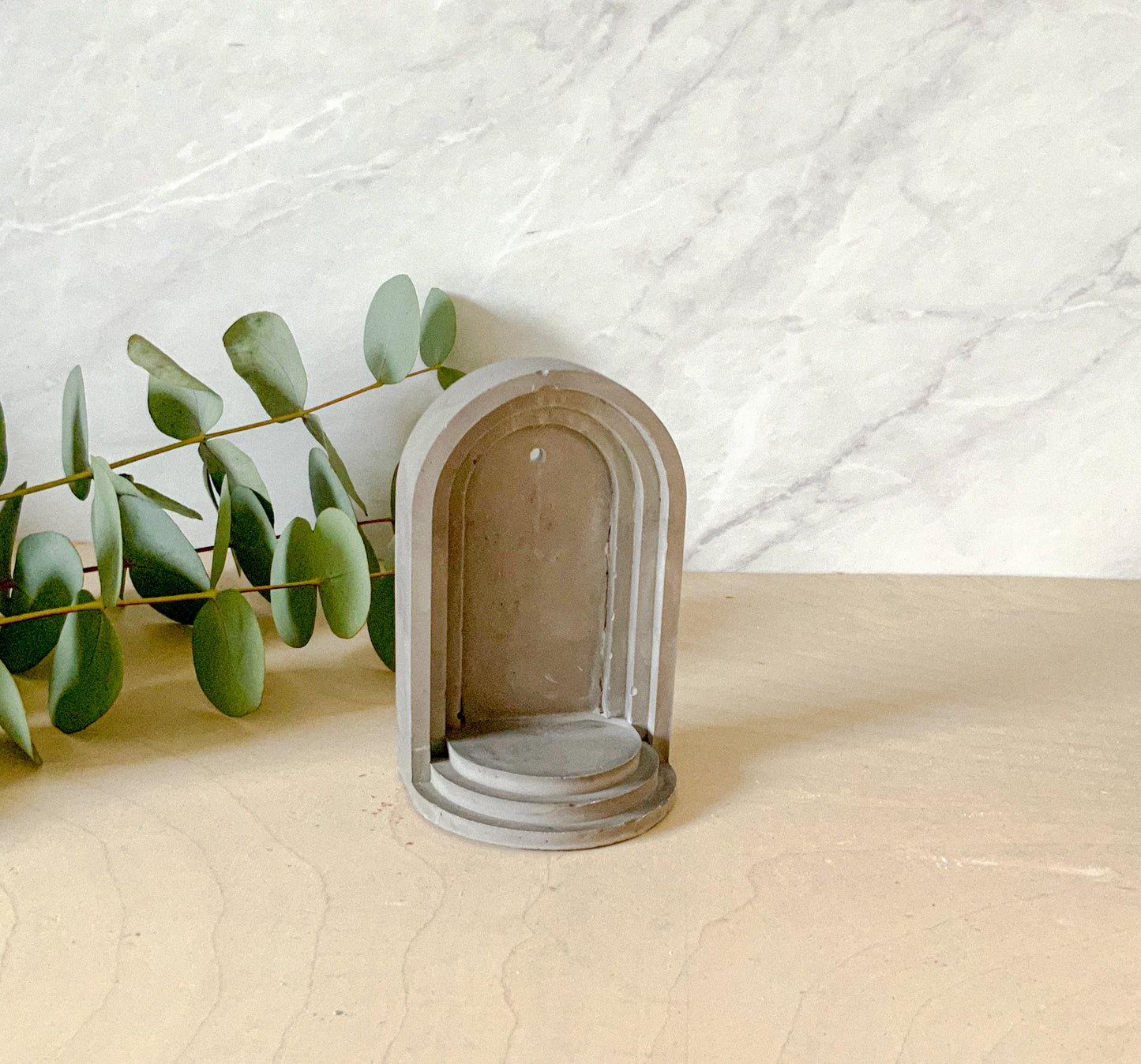 Arch Niche Tea Light Holder - Minimalist Gypsum Cement Wall Shelf