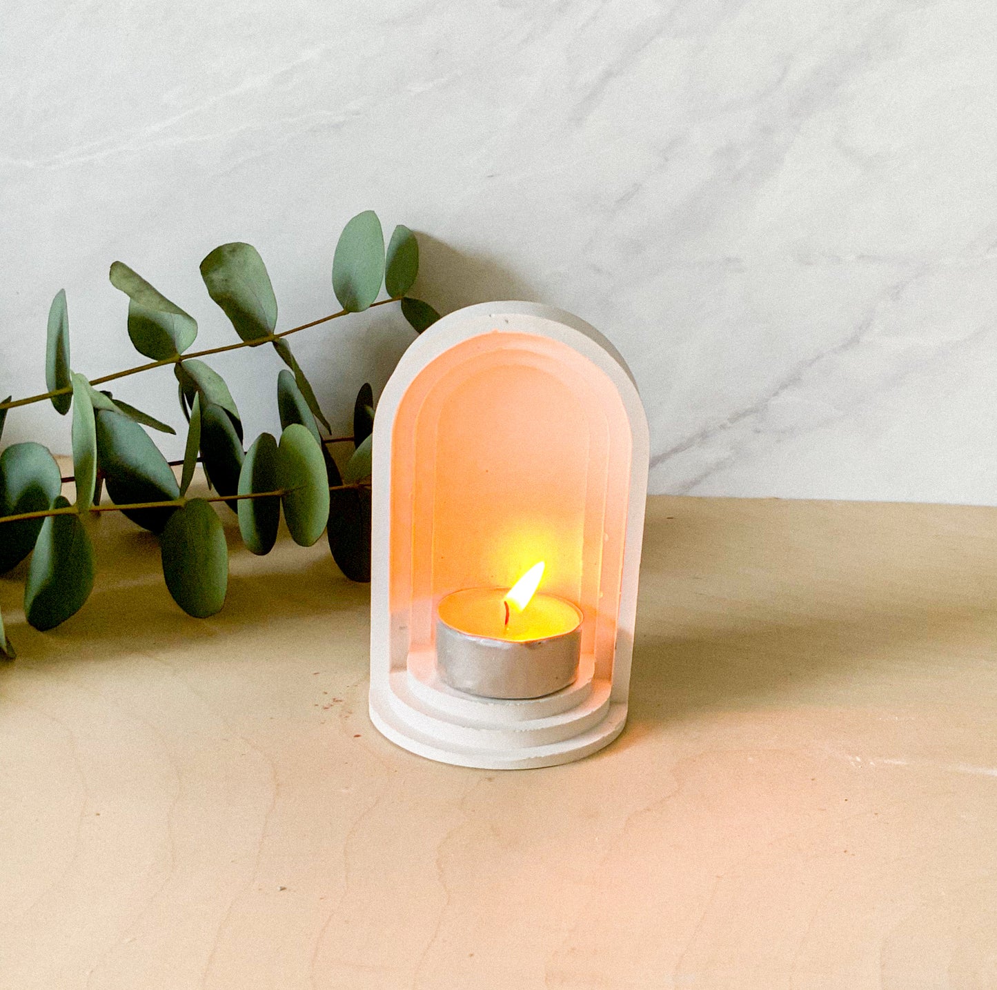Arch Niche Tea Light Holder - Minimalist Gypsum Cement Wall Shelf