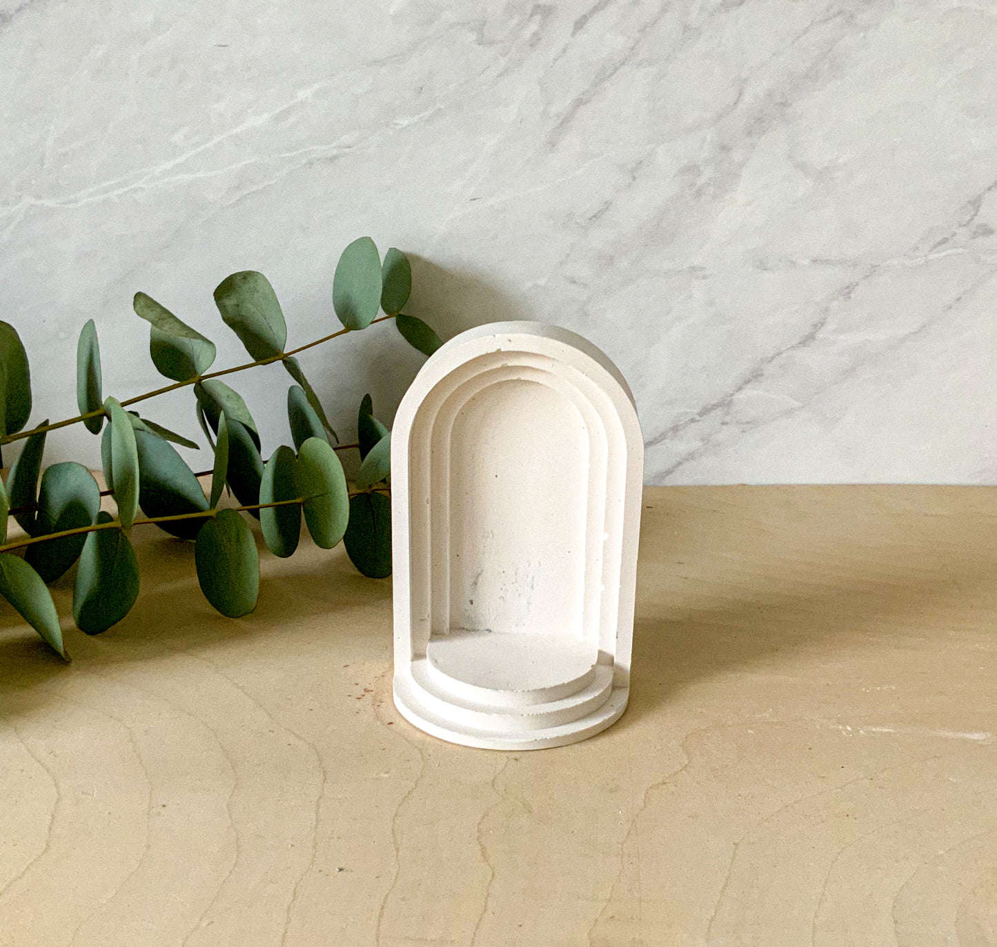 Arch Niche Tea Light Holder - Minimalist Gypsum Cement Wall Shelf
