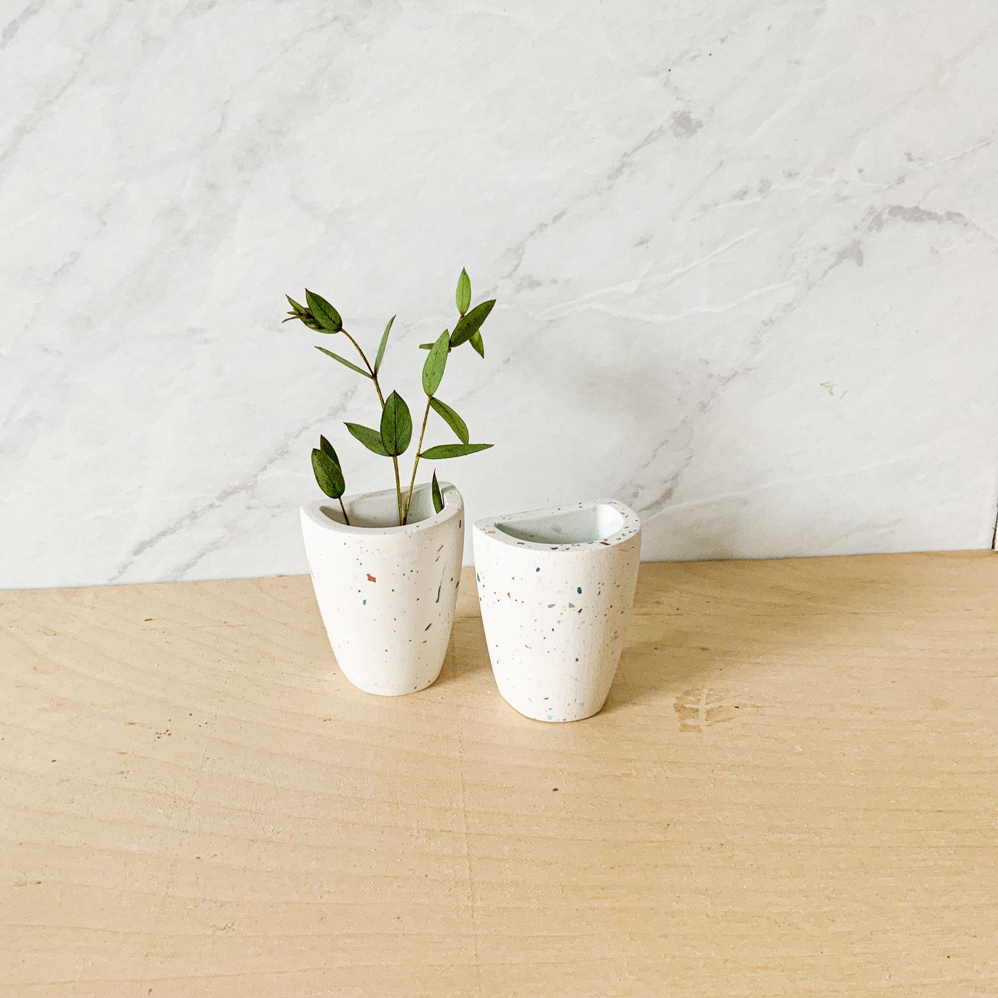 Terrazzo Concrete Wall Vase - Modern Hanging Bud Planter for Dried Flowers - Minimalist Gallery Decor Accent