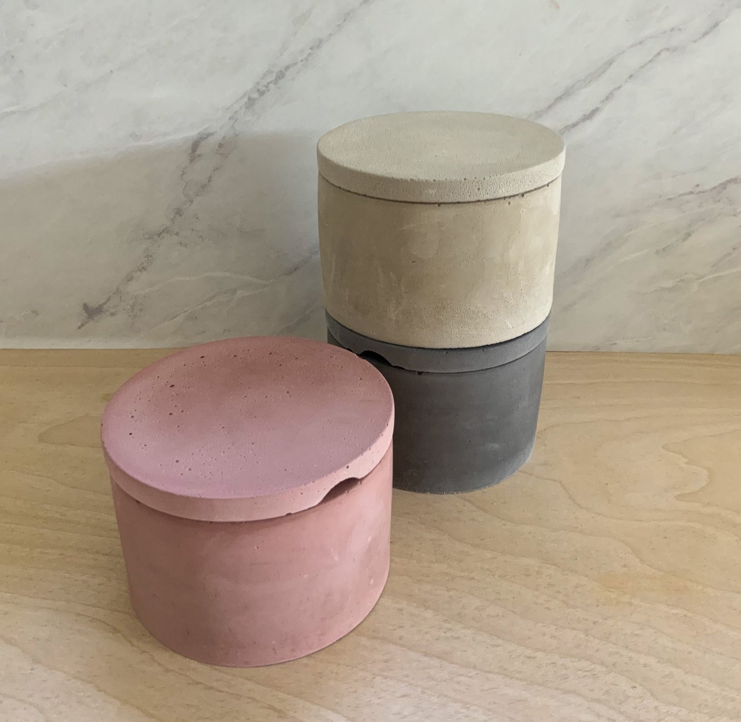 Large Salt Cellar - Modern Handmade Cement Pinch Pot, Kitchen Counter Salt Keeper & Spice Container