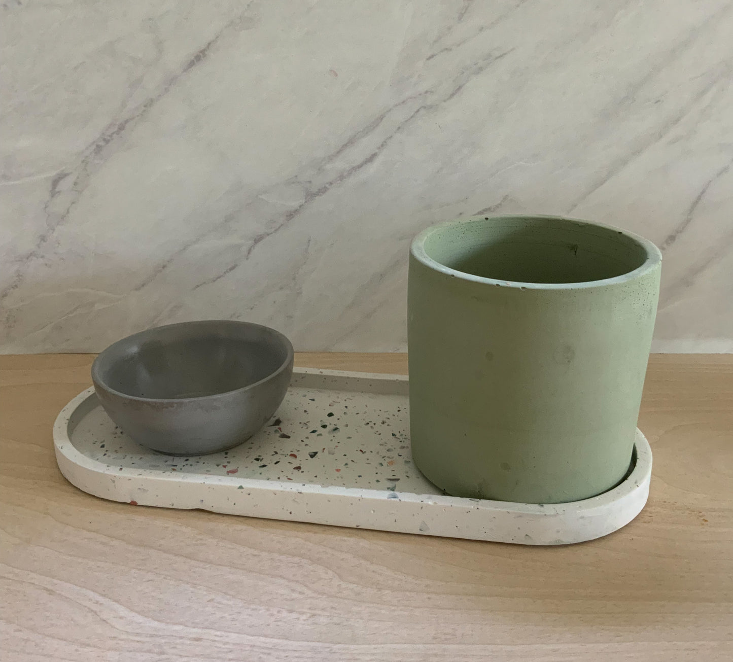 XL Terrazzo Tray - Large Oval Handmade Cement Catch All for Coffee Table, Entryway, Jewelry & Bathroom Decor