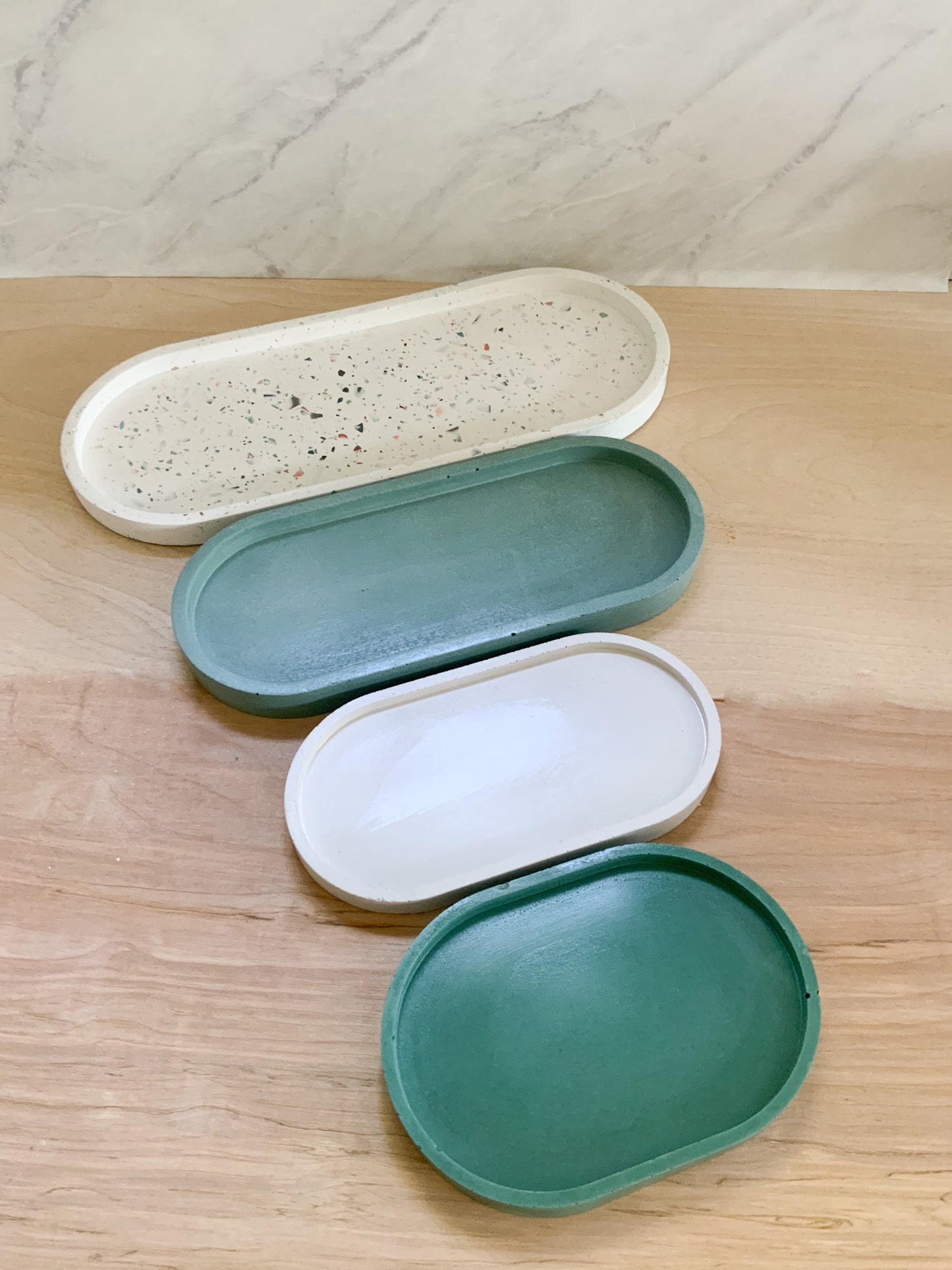 XL Terrazzo Tray - Large Oval Handmade Cement Catch All for Coffee Table, Entryway, Jewelry & Bathroom Decor