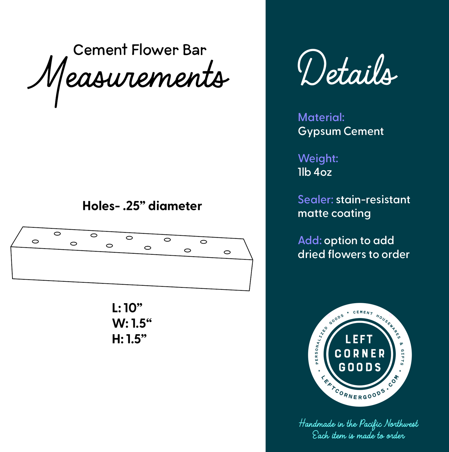 Concrete Dried Flower or Feather Display Bar