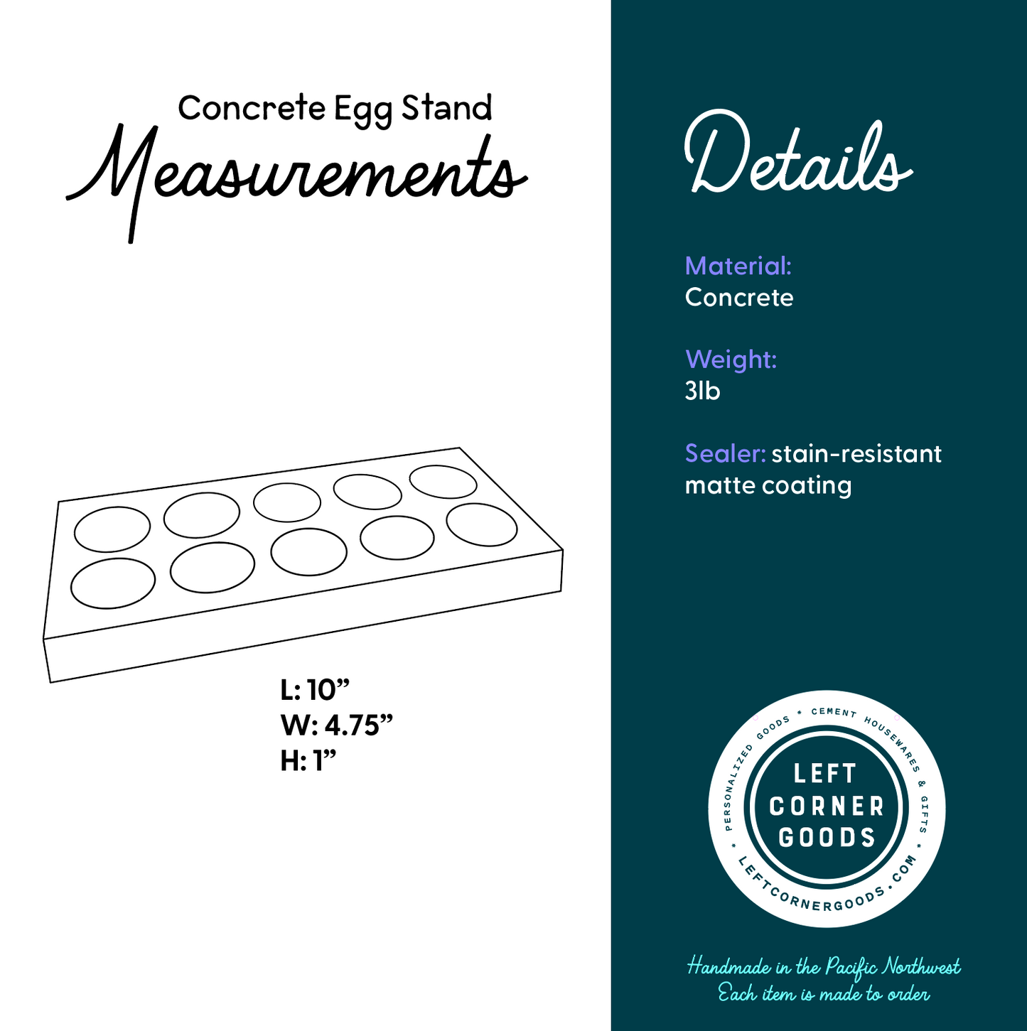 Egg Holder- Colorful Modern Concrete 10-Slot Egg Organizer