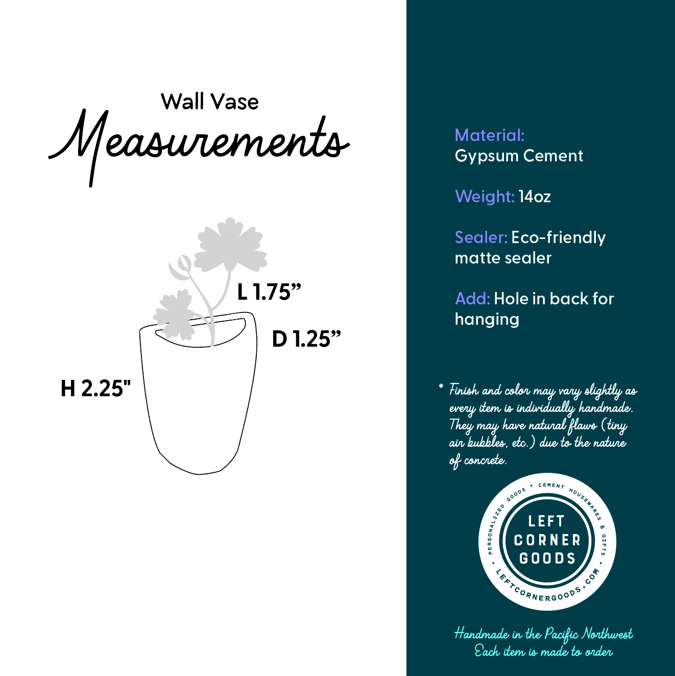 Small Concrete Wall Planter – Minimalist Hanging vase for Air Plants & Dried Flowers