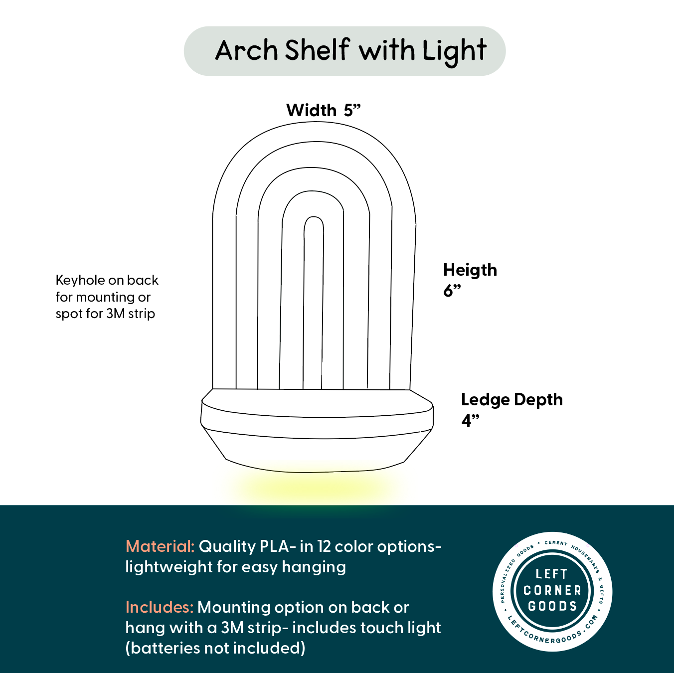 Modern Arch Wall Shelf with LED Puck Light | 3D Printed Japandi Floating Decor | Minimalist Ambient Lighting