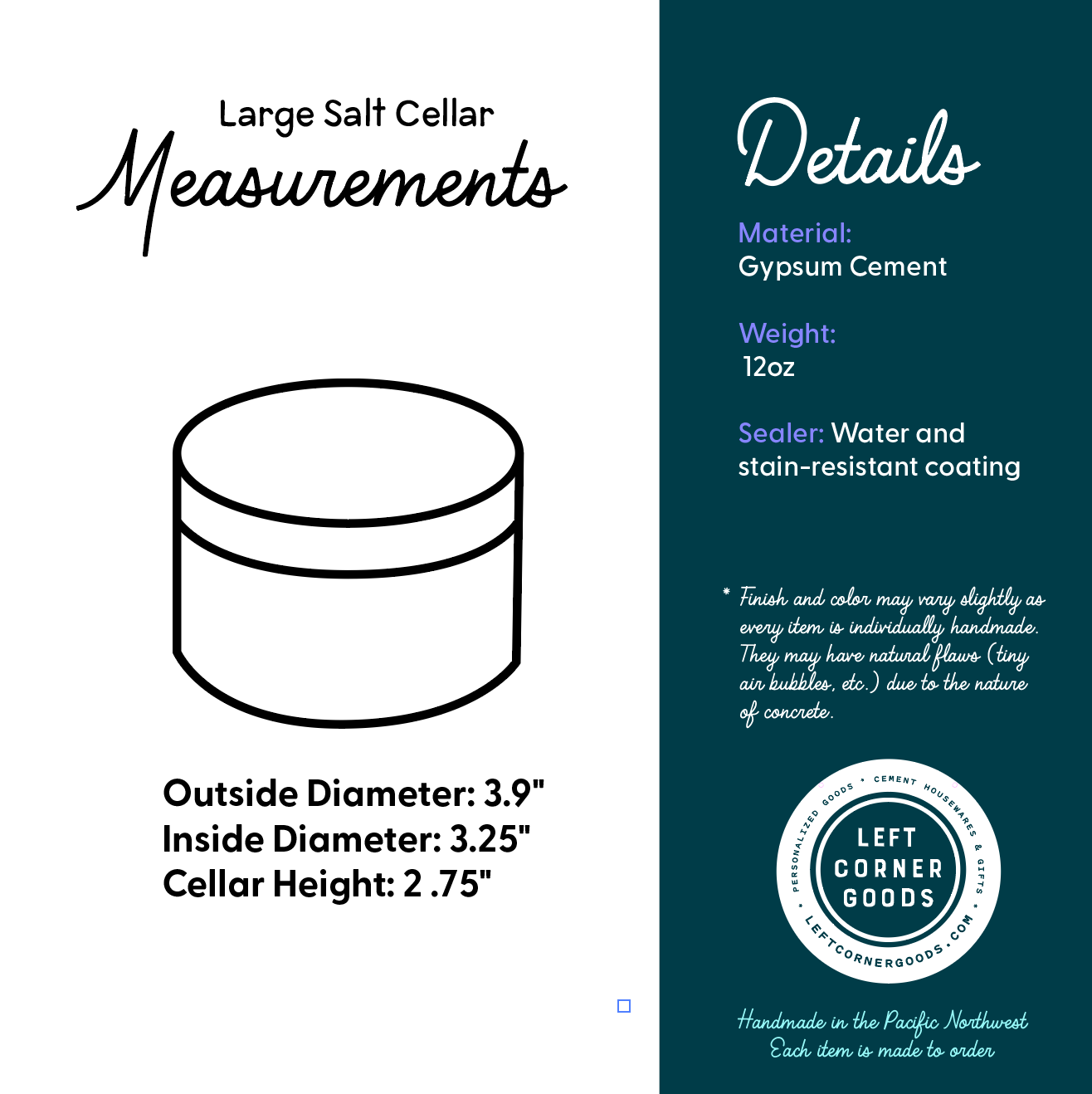 Large Salt Cellar - Modern Handmade Cement Pinch Pot, Kitchen Counter Salt Keeper & Spice Container