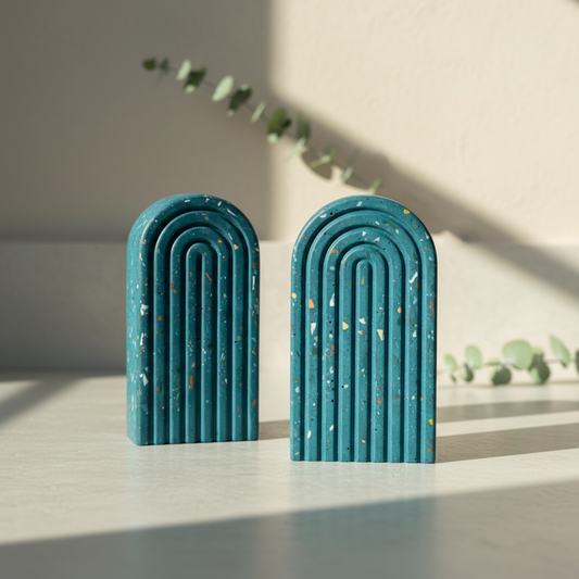 Terrazzo Arch Bookend set | Modern home decor | concrete stone
