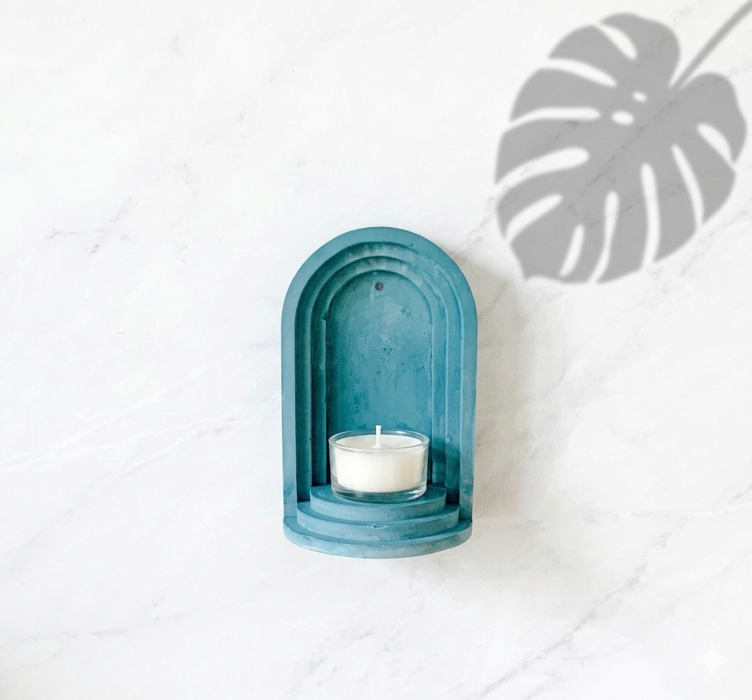 Arch Niche Tea Light Holder - Minimalist Gypsum Cement Wall Shelf