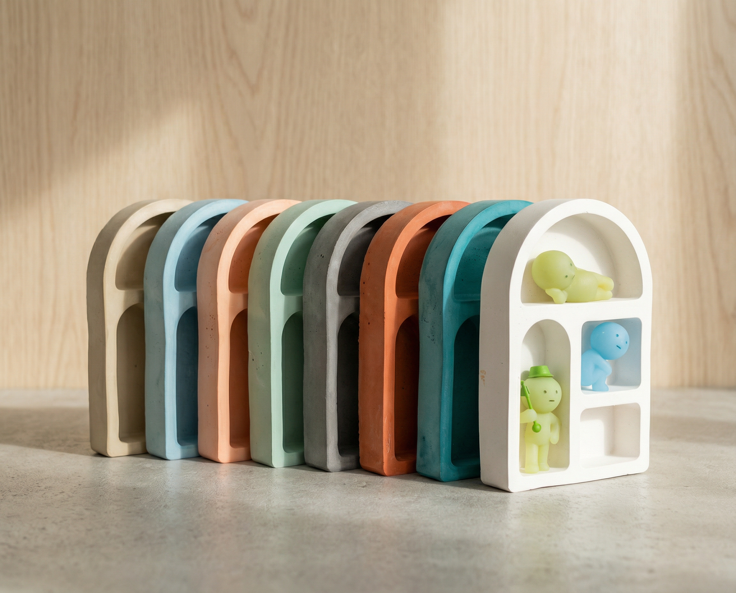 Minimalist Cement Arch Wall Smiski Display Shelf for Mini Figures, Modern Wall Decor