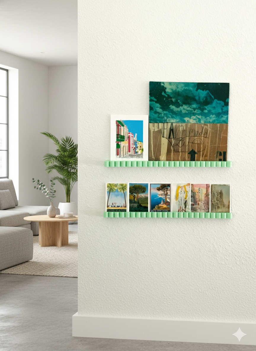 Fluted Picture Ledge - Scalloped 3D Printed Wall Shelf - Modular Interlocking Gallery Rail for Modern Home Decor