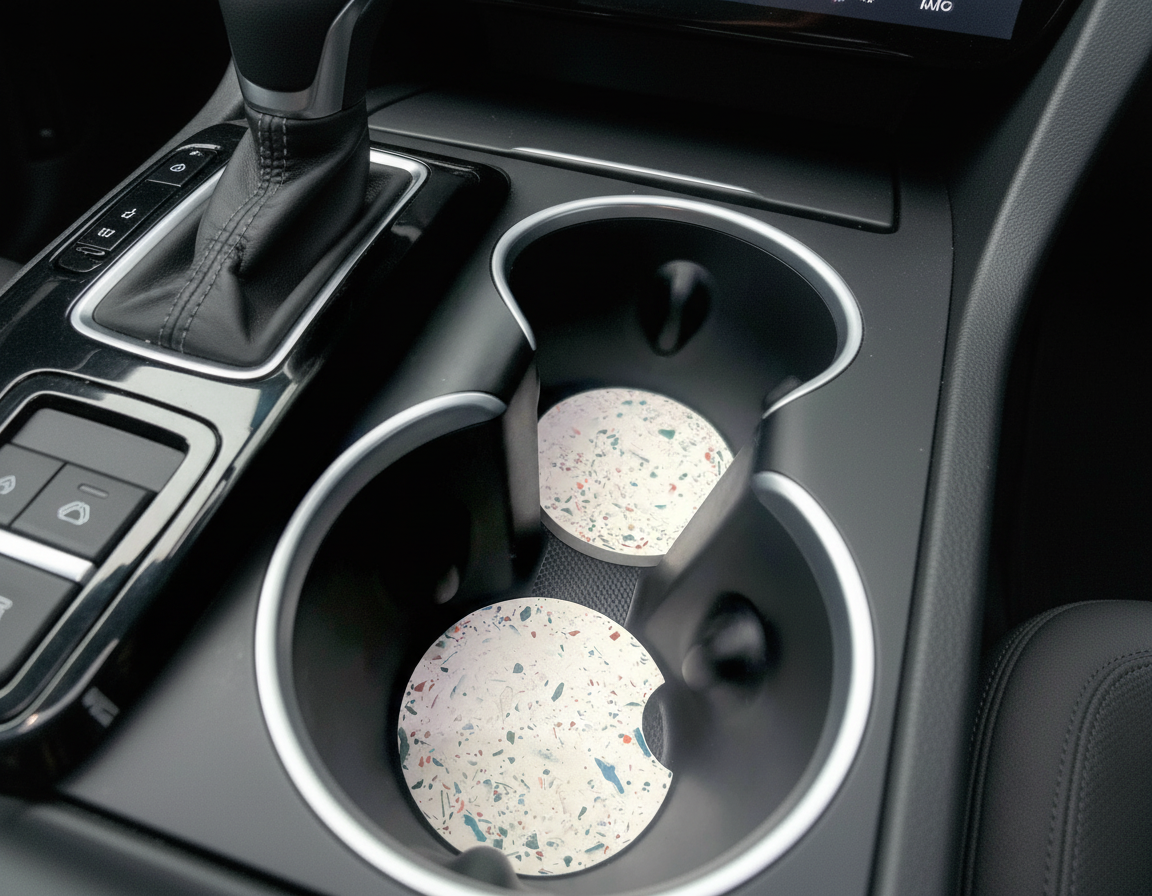 Unique Handmade Terrazzo Cement Car Cup Holder Insert Set