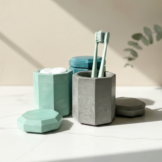Storage Container stone | Gypsum Cement bathroom organizer | Jewelry Storage | Concrete Jar With Lid | Cotton pad storage