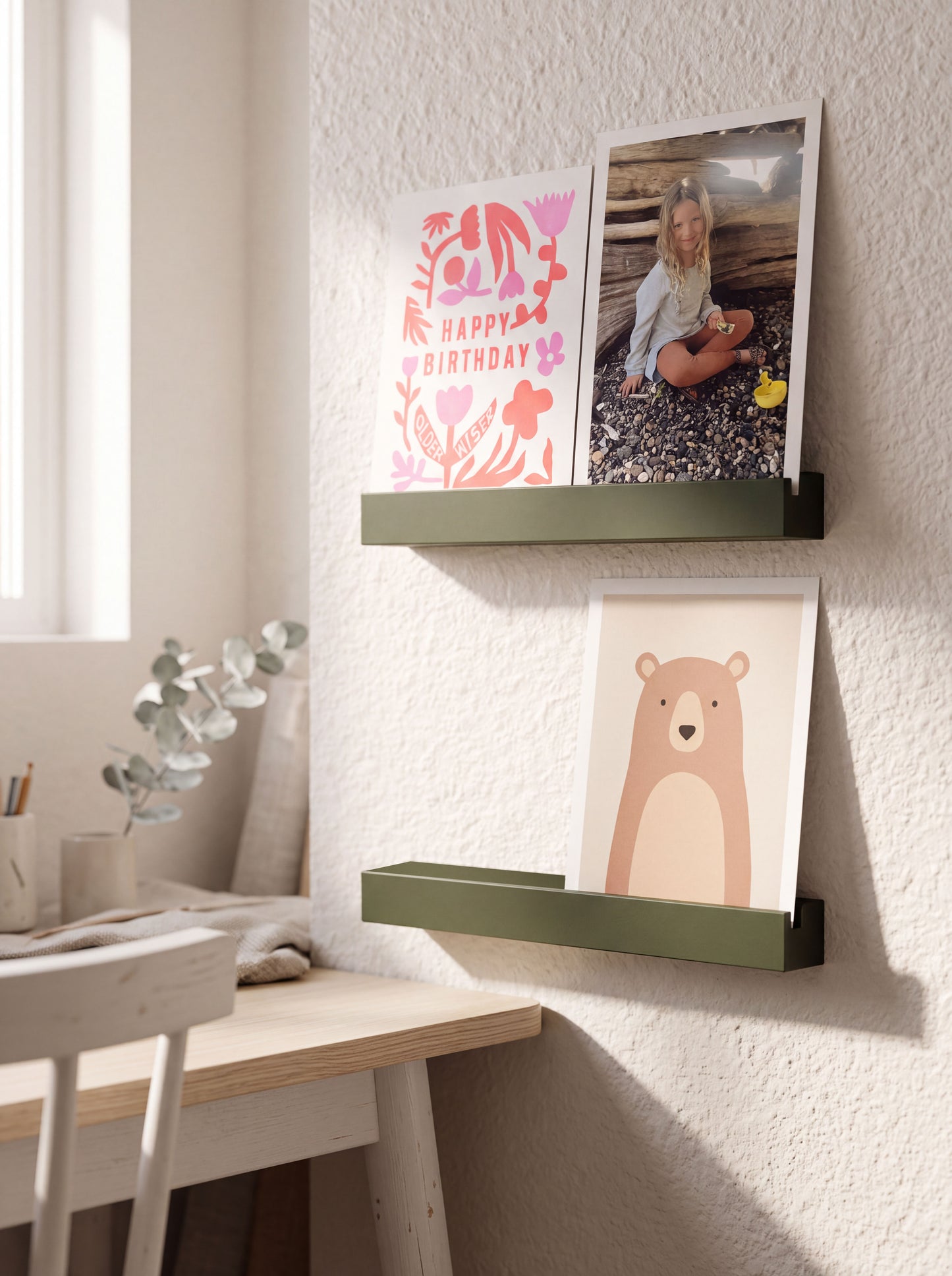 8" Mini Picture Ledge | Modern Photo Rail for Postcards & Prints | 3D Printed Wall Display Shelf