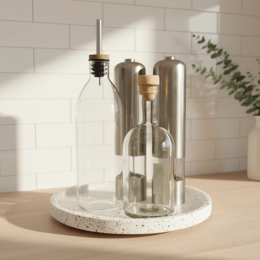 10-inch Terrazzo Cement Lazy Susan: Decorative Spinning Tray for Kitchen, Bathroom & Home Organization