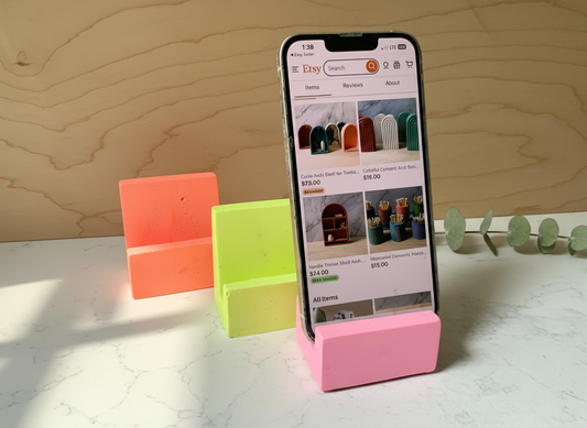 Neon Phone Holder, Concrete Cell Stand, Desk Organization