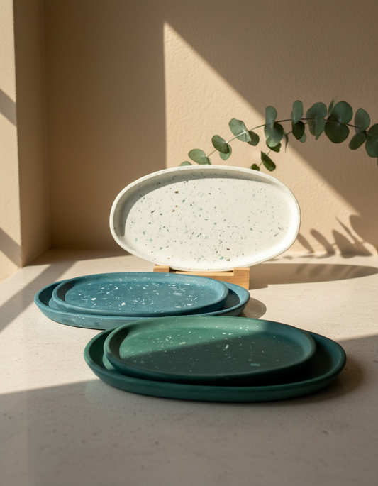 Concrete terrazzo Oval Tray | candle catch all | Organic shape Plant tray | Modern Cement Trinket Tray