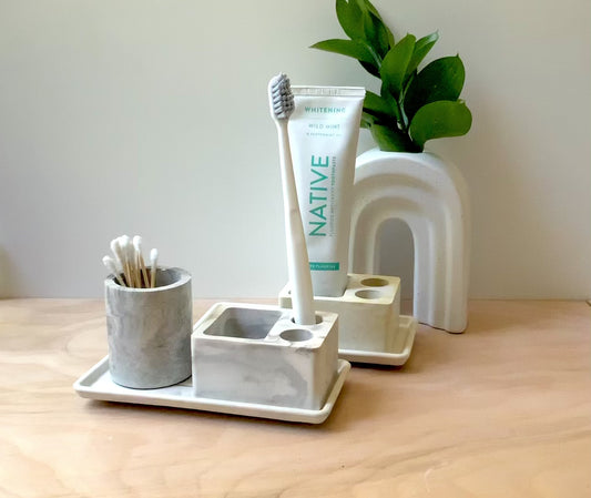 Cement Toothbrush Tray Marble Decor for Bathroom Counter Minimalist Organizer