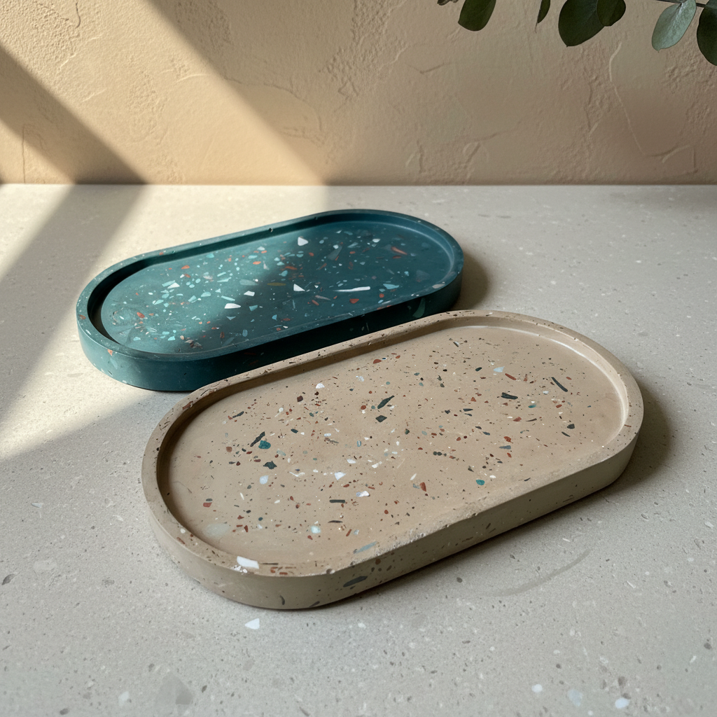 Terrazzo Concrete Oval Tray | candle tray | trinket tray modern
