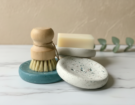 Terrazzo Round Soap Dish with Drainage Holes- Handmade Cement Decor