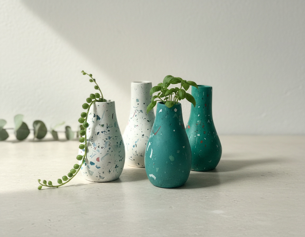 Miniature Bud Vases Terrazzo | Gypsum Cement | Small Flower Vases | Air Plant Holders | Concrete home decor