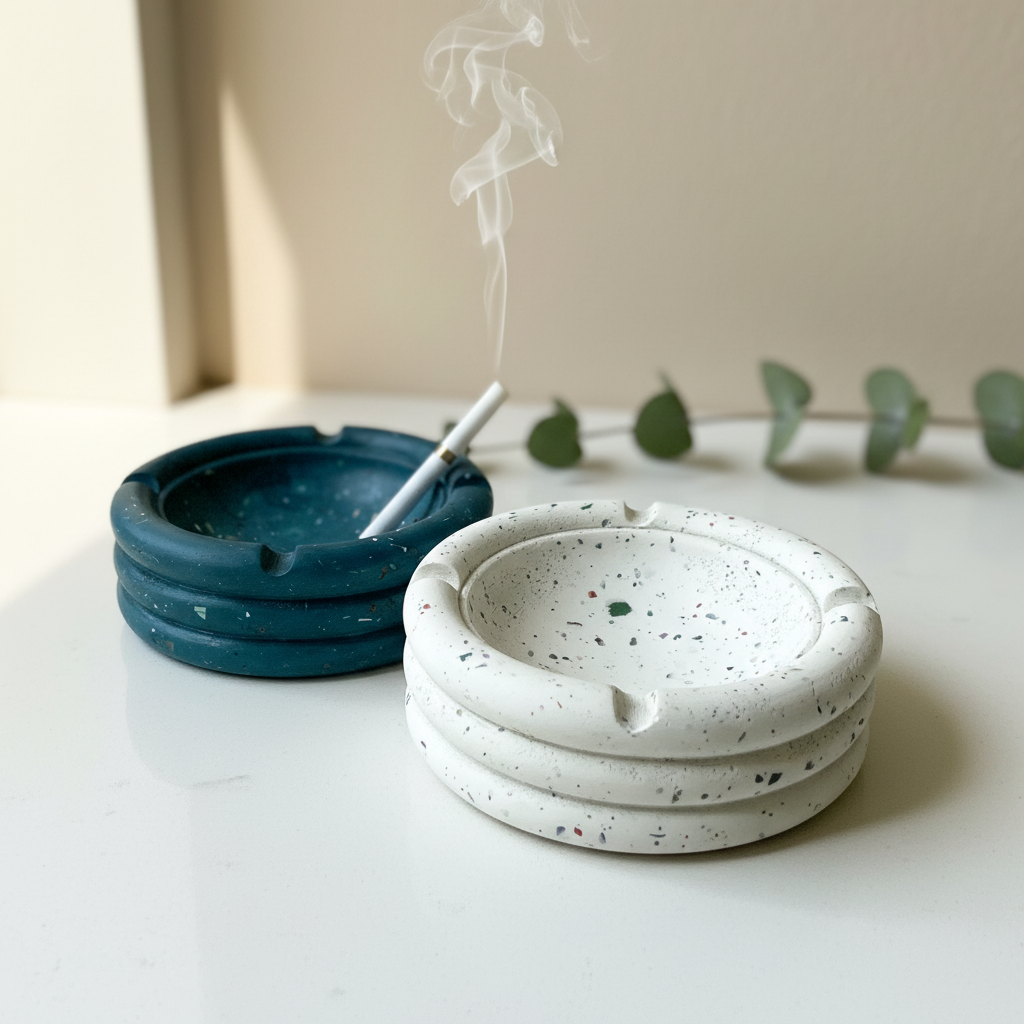 Terrazzo Cement Ashtray Modern Minimal Colorful Functional Decor