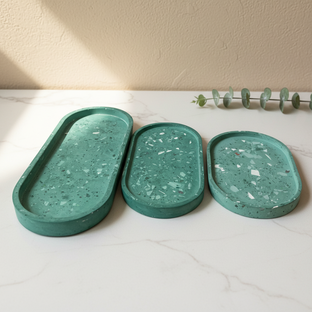 XL Terrazzo Tray - Large Oval Handmade Cement Catch All for Coffee Table, Entryway, Jewelry & Bathroom Decor