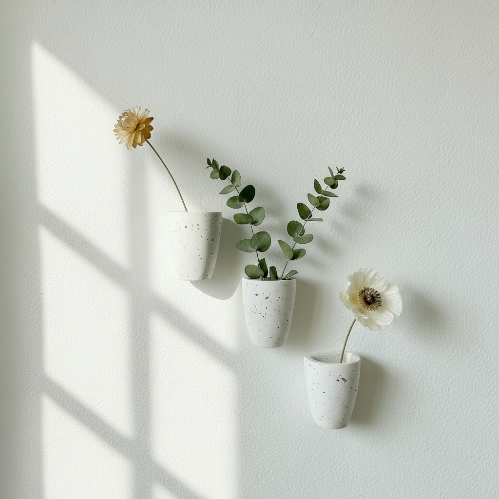 Terrazzo Concrete Wall Vase - Modern Hanging Bud Planter for Dried Flowers - Minimalist Gallery Decor Accent