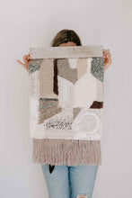 Load image into Gallery viewer, Tufted Wall hanging | neutral grey and white abstract design | Boho wall tapestry rug
