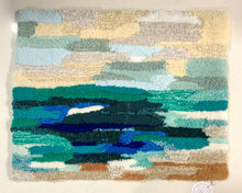 Load image into Gallery viewer, Fiber Wall hanging | Wall Tapestry | tufted | abstract water beach blues sky
