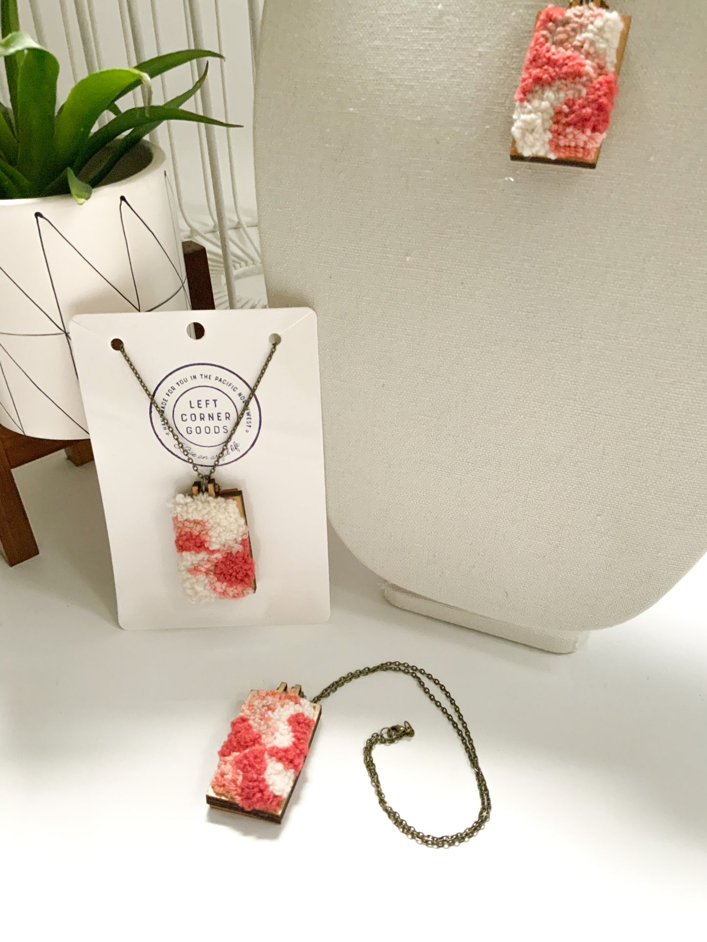 Fiber Arts Necklace rectangle peach neutrals- Georgia O'keeffe inspired