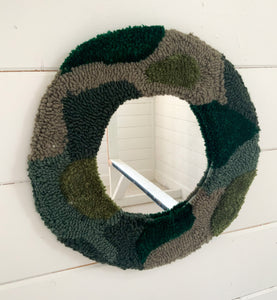Mossy green wall sculpture round mirror