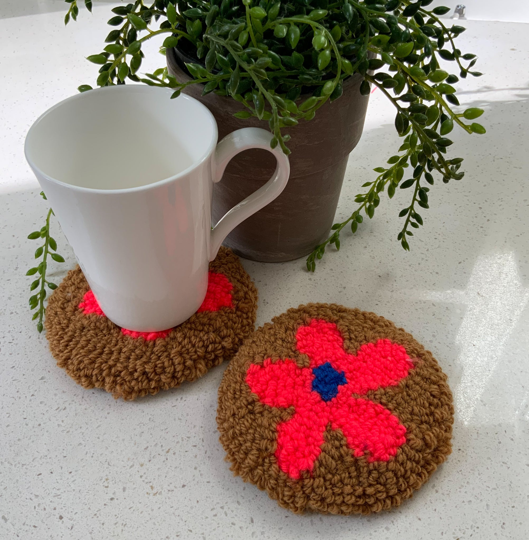 punch needle flower coasters i made & sold a few months back