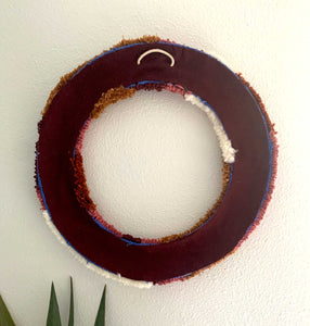 Mauve, burgundy and ivory 14" circle tufted wreath - home decor