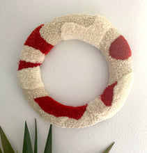 Load image into Gallery viewer, Holiday red and white 14&quot; circle tufted wreath - home decor
